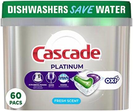 Cascade Dishwasher Detergent Pods, Platinum ActionPacs + Oxi, Fresh Scent, 60 Count