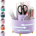 Cayxenful Pencil Holder For Desk,5 Slots 360°Degree Rotating Desk Organizers And Accessories,Desktop Storage Stationery Supplies Organizer, Cute Pencil Cup Pot For Office, School, Home (Purple)