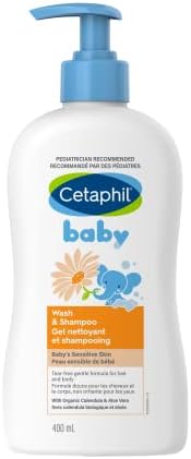 Cetaphil Baby Wash & Shampoo With Organic Calendula - Tear Free - Paraben, Colourant and Mineral Oil Free - 400ml Pump