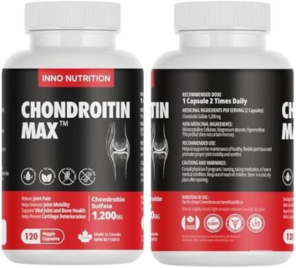 Chondroitin Sulfate 1,200mg, 120 Capsules, Triple Strength, Relieves Joint Pain & Osteoarthritis, No Preservatives, Non-GMO, Gluten-free, Made In Canada 120 count (Pack of 2)