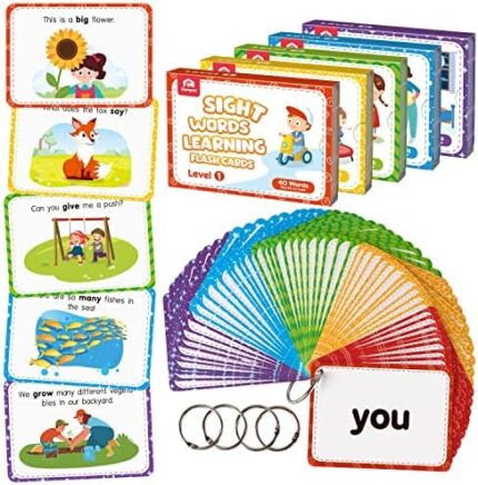 Coogam Sight Words Educational Flashcards - 220 Dolch Sightwords Game with Pictures & Sentences,Literacy Learning Reading Cards Toy for Kindergarten,Home School Kids