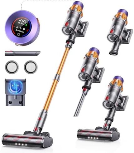 Cordless Vacuum Cleaner, 550W 45Kpa Cordless Vacuums with Touch Screen, Up to 60Mins, Wall Mount Charging, Self-Standing Vacuum Cordless for Home with 1.5L Cup for Pet Hair Carpet Hardwood Floor