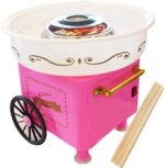 Cotton Candy Machine countertop Maker Grandpa's Beard (Barbe-à-Papa) Sugar Cones Big and Fluffy Results with 10 Wood Stick and Sugar Scoop at Home Halloween Christmas Gifts Retro Pink Pull-Cart-Style