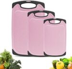 Cutting Boards Kitchen Cutting Board (3-Piece Set) Chopping Boards- Plastic Cutting Boards Set, Juice Grooves, BPA-Free and Dishwasher Safe (Pink)