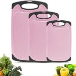 Cutting Boards Kitchen Cutting Board (3-Piece Set) Chopping Boards- Plastic Cutting Boards Set, Juice Grooves, BPA-Free and Dishwasher Safe (Pink)