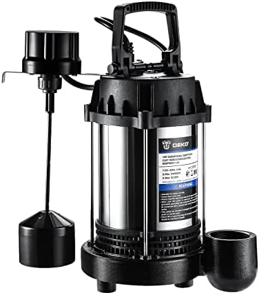 DEKOPRO 1HP Sump Pump, 5400GPH Submersible Cast Iron and Stainless Steel Sump Pump with Integrated Vertical Float Switch