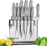 D.Perlla Knife Set, 14-Piece Kitchen Knife Set with Acrylic Stand, High Carbon Stainless Steel Knife Block Set with Serrated Steak Knives, One Piece Design & Hollow Handle, Professional Cutlery Set