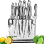 D.Perlla Knife Set, 14-Piece Kitchen Knife Set with Acrylic Stand, High Carbon Stainless Steel Knife Block Set with Serrated Steak Knives, One Piece Design & Hollow Handle, Professional Cutlery Set