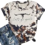 DUTUT Let's Go Girl Shirt Women Western Bleached T-Shirt Retro Country Music Tee Shirt Cowgirls Shirts Short Sleeve Tops