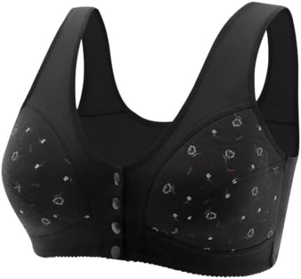 Daisy Bras for Older Women Front Button Closure Wireless Bras Push Up Breathable Sports Bras Plus Size Comfy Everyday Bras