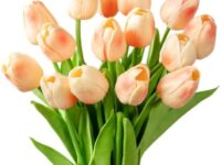 DecoForU 15 Pcs Artificial Tulips Flowers Real Touch Fake Flowers Artificial Flowers PU Artificial Tulips Flowers Arrangement Bouquet Decoration for Home (Morning Sun and Cloud)