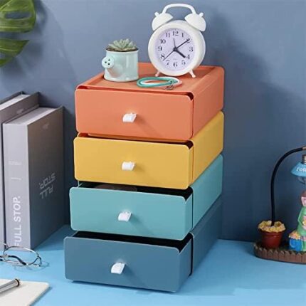 Divinext Set of 4 Stack desk storage Drawer | Office Desk Supplies Organizer | Multi-color