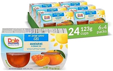 Dole Fruit Bowls Mandarins in Orange Gel, No Sugar Added, Gluten Free Healthy Snack, 123 g, 24 Cups