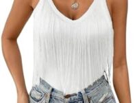 ELLA LUST Womens Fringe Tank Top - Western Festival Clothing Cowgirl Tassel V Neck Rave Country Concert Outfits Boho Camisole