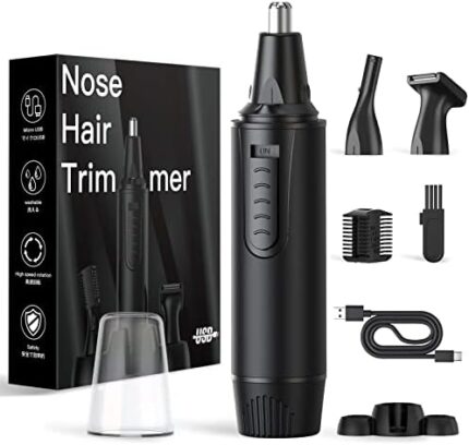 Ear and Nose Hair Trimmer-Rechargeable Nose Trimmer for Men and Women-2024 Professional Painless Nose Clipper Eyebrow & Facial Hair Trimmer-IPX7 Waterproof Dual Edge Blades for Easy Cleansing-Black