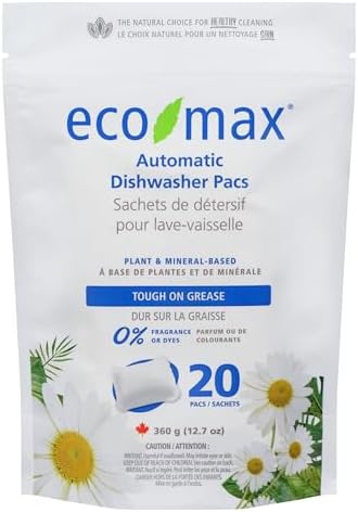 Eco-Max Hypoallergenic Automatic Dishwasher Pacs 20 count, Scent Free