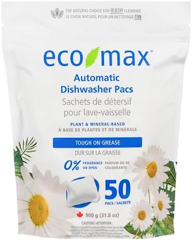 Eco-Max Hypoallergenic Automatic Dishwasher Pacs, 50 count, Fragrance-Free