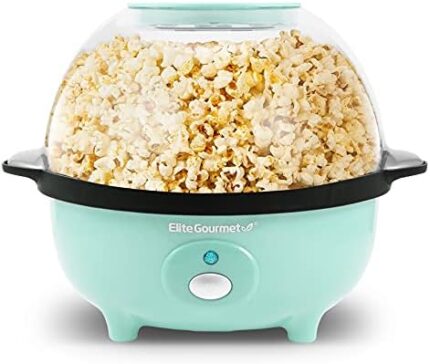 Elite Gourmet EPM330M Automatic Stirring Popcorn Maker Popper, Electric Hot Oil Machine with Measuring Cap & Built-in Reversible Serving Bowl, Great for Home Party Kids, ETL Approved, Mint, 3-Quart