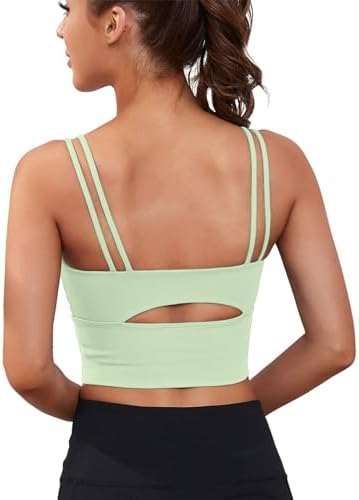 Everrysea Womens Longline Sports Bra Padded Yoga Workout Crop Tank Tops Strappy Camisole Fitness Shirts