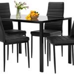 FDW Dining Table Set Glass Dining Room Table Set for Small Spaces Kitchen Table and Chairs for 4 Table with Chairs Home Furniture Rectangular Modern (Black)