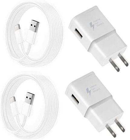 Fast Charging Charger for Samsung Phone, (2 Pack) Powersky Adaptive USB Charger with USB Type C Cable for Galaxy S21, S20, S10, S9, S8, Note10, 9, 8, 7 and A Series, Tablet Charger Chargeur USB C