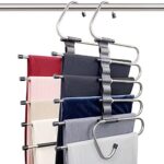 Feerahozer Magic Pants Hangers Space Saving - 2 Pack for Closet Multiple Layers Multifunctional Uses Rack Organizer for Trousers Scarves Slack (2 Pack with 10 Metal Clips)