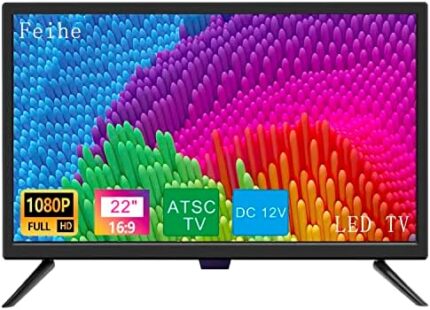 Feihe 22 Inch TV, FHD LED Flat Screen TV 1920 x 1080p IPS Display w/Digital Dual Tuners ATSC/HDMI/VGA/AV/USB, 12 Volt RV TV Built in Dual Speakers Suitable for Kitchen/RV/Caravan and Boat