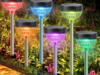 Fohil 4 Pack Solar Pathway Lights, 11 Modes Solar Garden lights IP65 Waterproof, LED Solar Outdoor Lights Decorative Landscape Lighting for Patio Yard Walkway Driveway Lawn