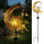 Fohil Solar Garden Lights Outdoor, Metal Fairy Moon Glass Globe Pathway Stake Solar Light Decor, Waterproof Solar Decorative Lights for Garden, Walkway, Yard, Lawn, Patio, Courtyard