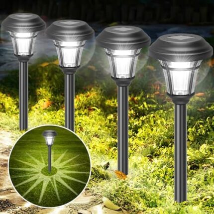 Fohil Solar Pathway Lights 12 Pack, Waterproof Solar Lights Outdoor, Auto On/Off Solar Garden Lights Landscape Lighting, Solar Powered Path Lights for Yard Driveway Walkway Patio Lawn Decoration