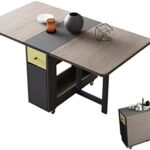 Folding Dining Table with Storage Rack and 2 Storage Drawers, Movable Kitchen Table Extendable Dining Table Space Saving Table in 3 Forms FUNROLUX (Gray)