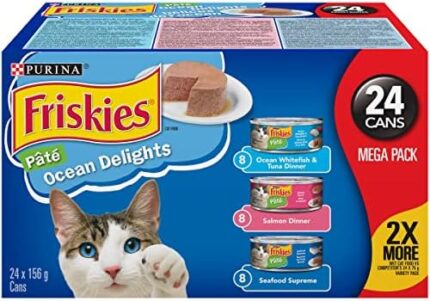 Friskies Ocean Delights Wet Cat Food, Pate Variety Pack 3 Flavours - 156 g Can (24 Pack)