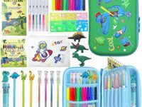 Fruit Scented Markers Set,59 pcs Dinosaur Theme Pencil Case Art Coloring Drawing Kits,Gifts For Boys Stationary Set Pencil,Crayon&Markers Stuff,Birthday Gifts Toys for Boys Gifts (Dinosaur Theme)