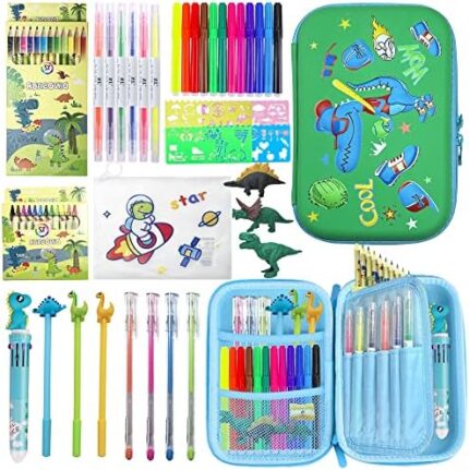 Fruit Scented Markers Set,59 pcs Dinosaur Theme Pencil Case Art Coloring Drawing Kits,Gifts For Boys Stationary Set Pencil,Crayon&Markers Stuff,Birthday Gifts Toys for Boys Gifts (Dinosaur Theme)