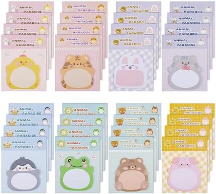 Fuguan 32 Packs Cute Animal Sticky Notes, 8 Styles Sticky Notes Kawaii Stationary Self-Adhesive Sticky Note Pads for Pet Lovers Office School Supplies Gifts Teacher's Day Gift, 640 Sheets