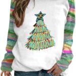 GJPRXCx Merry Christmas Sweatshirt for Women Christmas Tree Tops Raglan Long Sleeve Snowflake Letter Print Holiday Shirts