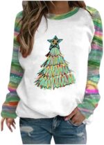 GJPRXCx Merry Christmas Sweatshirt for Women Christmas Tree Tops Raglan Long Sleeve Snowflake Letter Print Holiday Shirts