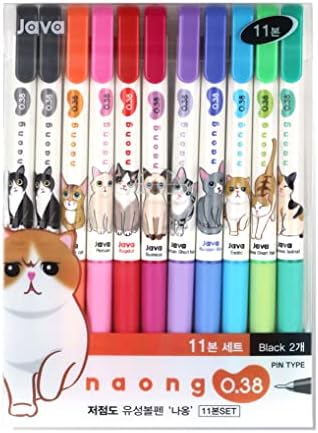 Gel Pens Office School Supplies - Cat 0.38mm Gel Ink Rollerball Ballpoint Pen Korea Kawaii Stationery Non-Smudge, Quick-Drying Writing, Pack of 11