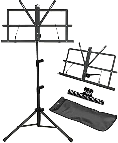 Gleam Music Stand - 2 in 1 Dual-Use Desktop Book Stand Folding Music Holder Portable and Lightweight with Music Sheet Clip Holder & Carrying Bag Suitable for Instrumental Performance (Black)