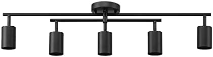 Globe Electric 64000052 5-Light Track Lighting, Center Swivel Bar, Matte Black, Ceiling Light, Track Light Heads, Pivot Shades, Track Ceiling Light, Track Lighting Kit, 5 Bulb Kitchen Light