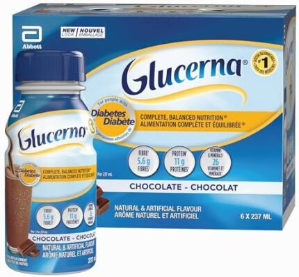 Glucerna Nutritional Drink, Meal Replacement Shakes, Complete, Balanced Nutrition For People With Diabetes, Chocolate, 6 x 237-mL Bottles