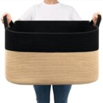 Goodpick Woven Basket for Storage 65L, Blanket Basket for Living Room Home Décor,Rectangle Rope Laundry Basket with Handles Large Toy Storage Basket for Baby, Kids, 21.6" x 14.9" x 11.8"