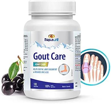 Gout Care Joint Supplement, Reduces elevated uric acid blood levels, which is an underlying cause of gout. With Black Cherry Extract, Celery Seeds, and Devil's Claw, 100 capsules - MapleLife