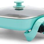 GreenLife Healthy Ceramic Nonstick, 12" 5QT Square Electric Skillet with Glass Lid, Dishwasher Safe, Adjustable Temperature Control, PFAS-Free, Turquoise