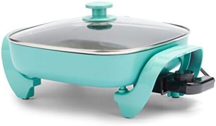 GreenLife Healthy Ceramic Nonstick, 12" 5QT Square Electric Skillet with Glass Lid, Dishwasher Safe, Adjustable Temperature Control, PFAS-Free, Turquoise