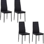 HOMCOM Modern Dining Chairs Set of 4, Upholstered PU Leather Kitchen Chairs with Channel Tufting and Metal Legs for Living Room, Dining Room, Bedroom, Black