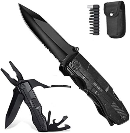 HONZIN Multitool Pliers 16 in 1 Multitool Pocket Knife with Nylon Sheath Black Multi Tool for Camping Outdoor Survival