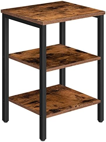 HOOBRO End Table, Nightstands with 3-Layer Storage Shelves, Side Table for Small Spaces, Living Room, Entryway, Farmhouse Industrial Style, Stable Frame, Easy Assembly, Rustic Brown BF13BZP101