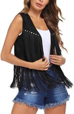 HOTLOOX Women Tassel Vest 70s Hippie Faux Suede Rivets Sleeveless Fringe Jacket S-XXL