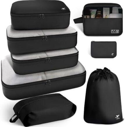 HOTOR Packing Cubes - 8 Pieces, Light Packing Cubes Travel Organizer, Premium Luggage Organizer Set, Space-Saving Travel Organizer for Suitcase, Travel Accessories and Essentials, Black